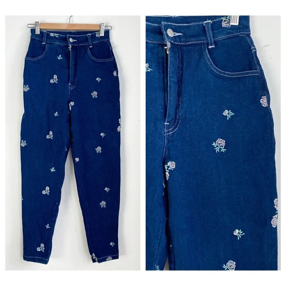 NWT Vintage Graphis High  Waist Floral Embroidered Skinny Jeans XS